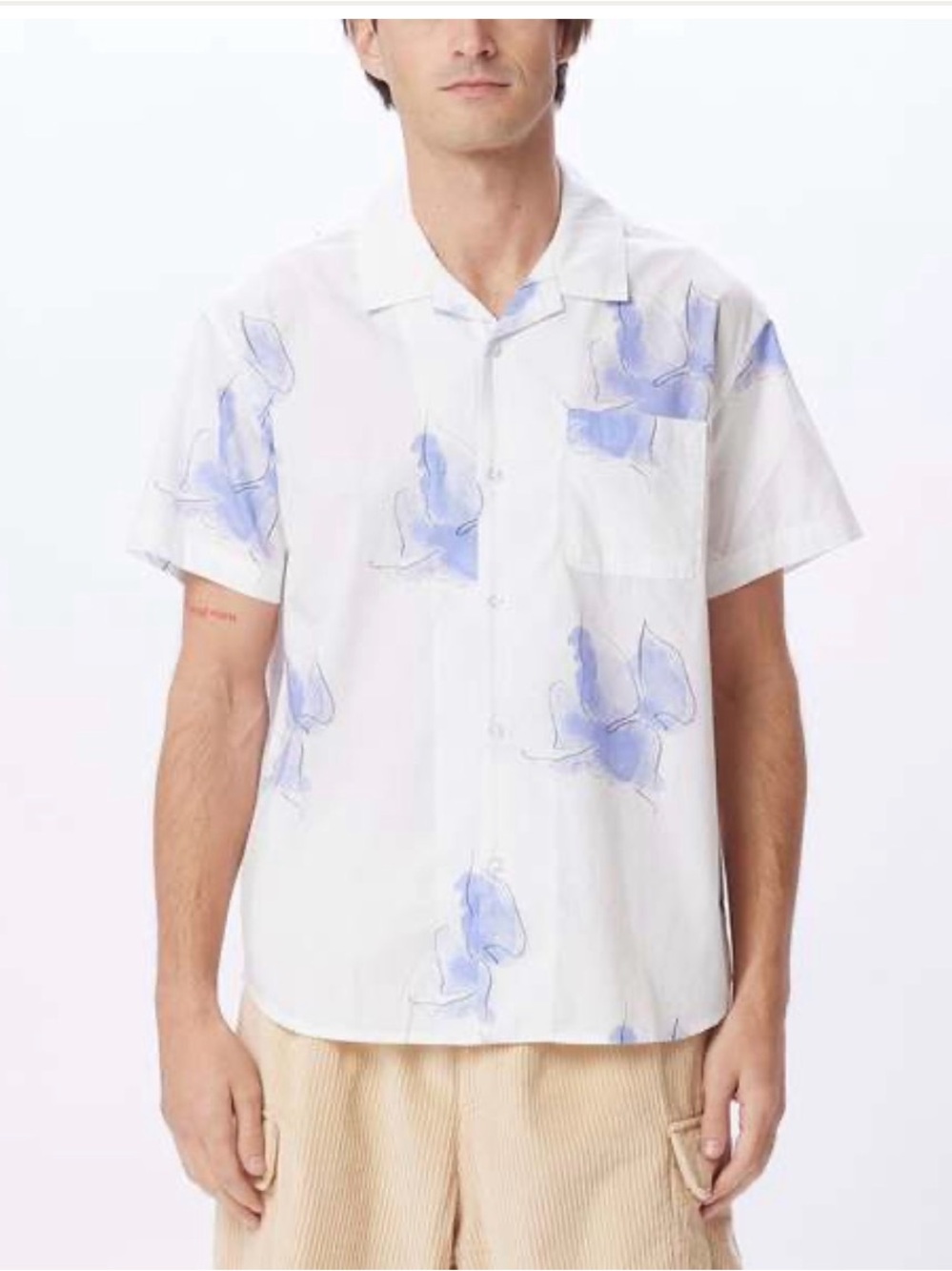 Obey White Short-Sleeve Button-Down Shirt with Lavender Floral Print